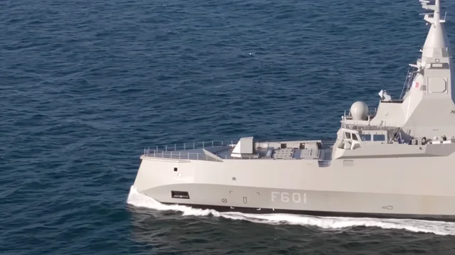 Inverted bow design of the Kimon class FDI frigate for wave piercing